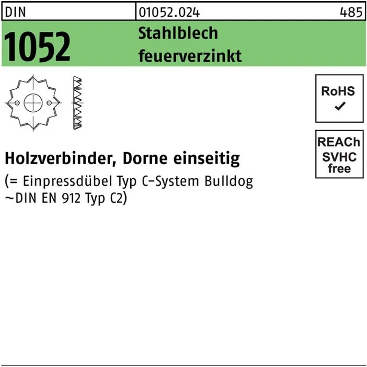 Reyher Holzverbinder DIN 1052 einseitig 62 M12 Stahlblech feuerverzinkt feuerverzinkt
