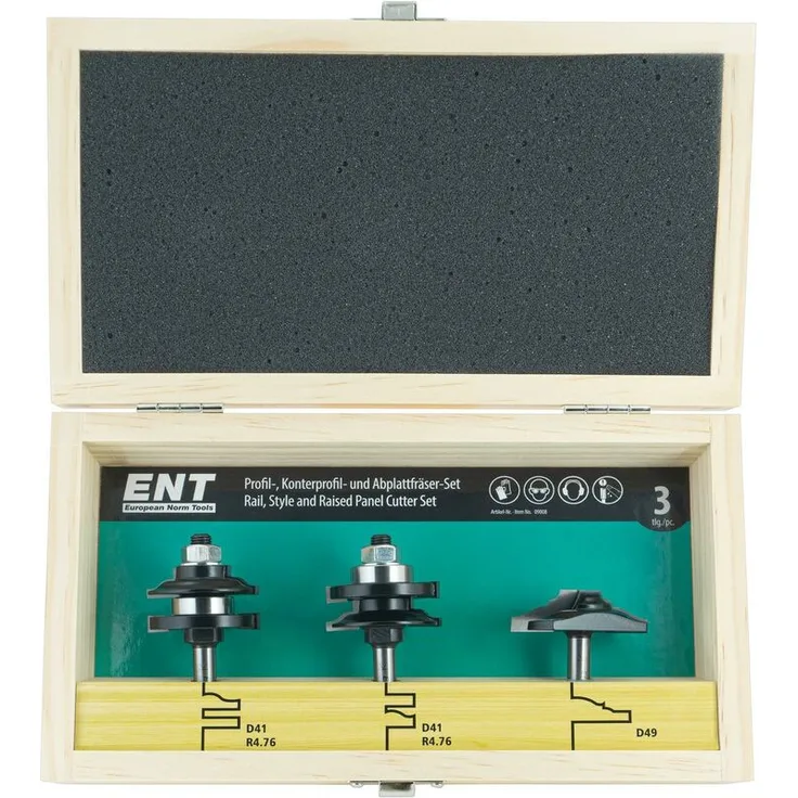 Ent European Norm Tools - ENT 09008 3-tlg. HW Oberfräser Profil-Konterprofil Set mit Abplattfräser
