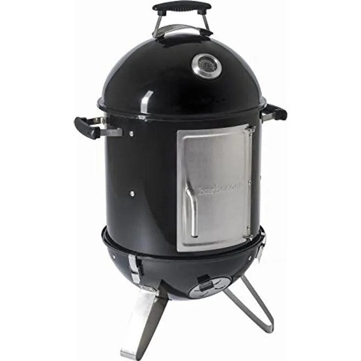 Barbecook Holzkohlegrill Räucherofen Smoker für kalt und heiß räuchern mit Temperatur-Sonde und regulierbarer Luft-Zufuhr, Stahl, schwarz, 88 cm hoch