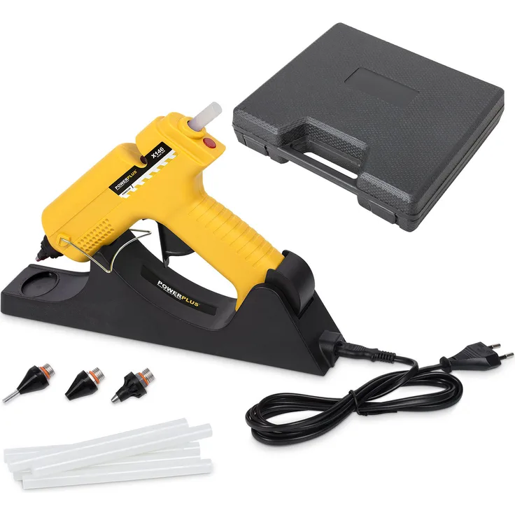 VARO Powerplus Heißklebepistole kabellos + 6 Klebestifte + Wechseldüsen im Koffer