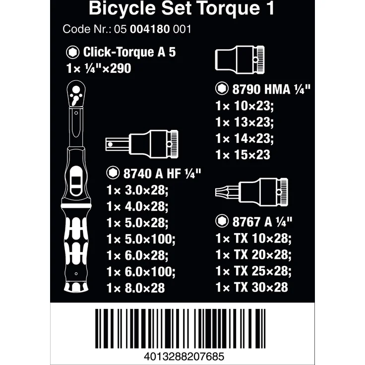 Wera 05004180001 Bicycle Set Torque 1 Fahrrad Drehmomentschlüsselsatz Drehmomentratsche Werkzeugset Schwarz, 16-Teilig – Bild 10