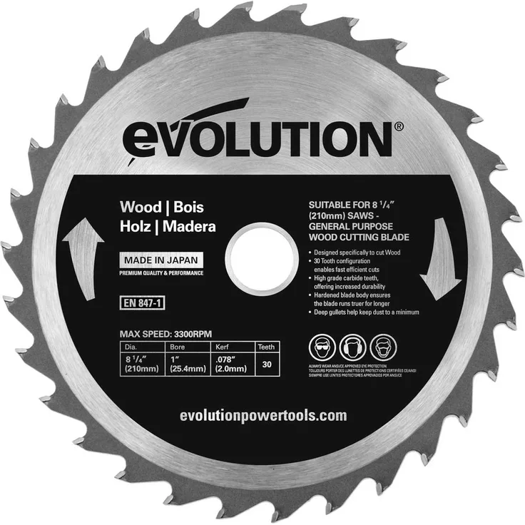 Evolution Power Tools Edelstahl Sägeblatt, RAGEBLADE210WOOD, Holz, 210 millimeters