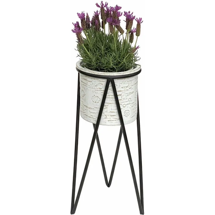 Blumenhocker mit Topf Metall Schwarz Weiß S 50 cm Blumenständer 96043 Blumensäule Modern Pflanzenständer Pflanzenhocker - Dandibo