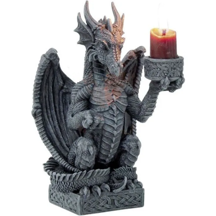 Vogler 766-4651 Kerzenhalter Drache hält Kerze 16 cm Dragon Figur