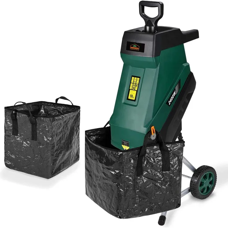 Gardebruk Messerhäcksler 2400W elektrisch max. 45mm Aststärke 2x 50L Beutel Gartenhäcksler Häcksler Schredder