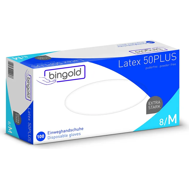 BINGOLD Einmalhandschuhe Latex 50PLUS natur 100-er Box