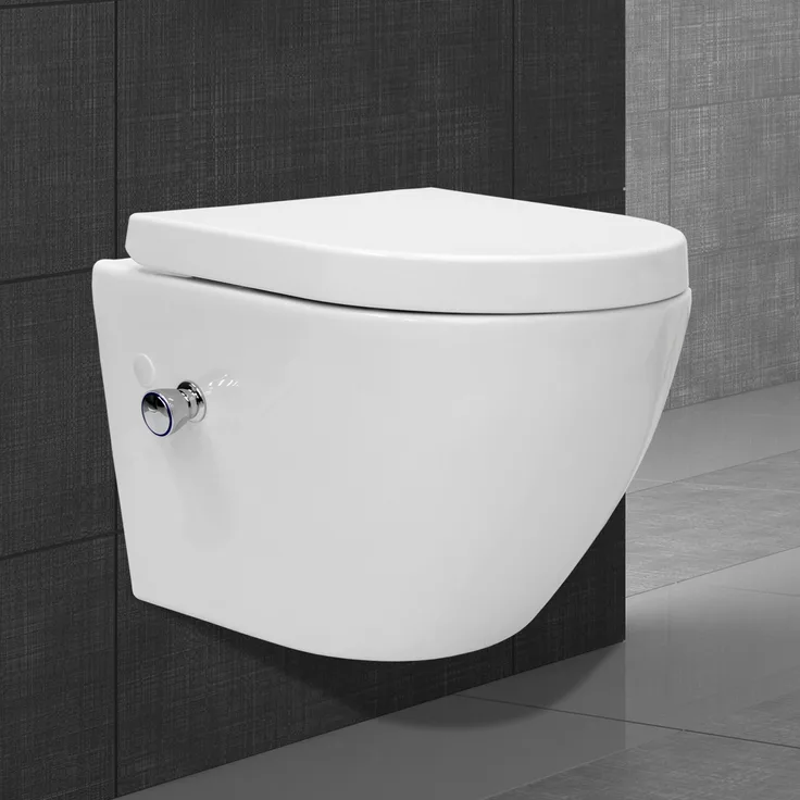 Hänge WC aus Keramik mit Bidet-Funktion Soft-Close