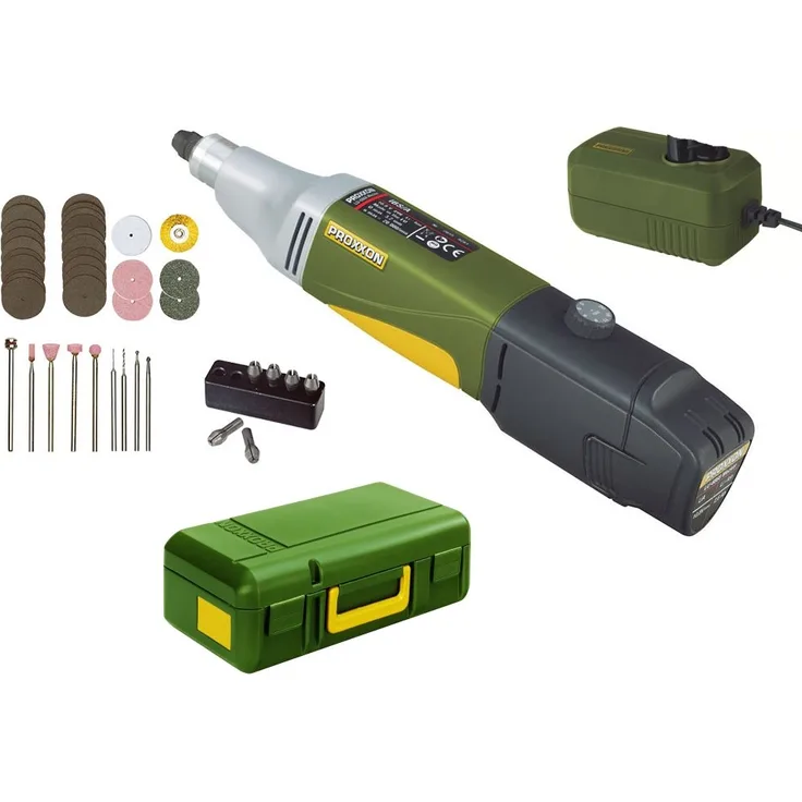 Proxxon 29800 Universalschleifer/Akku-Industrie-Bohrschleifer Ibs/A, 34 Einsatzwerkzeuge, 10,8 V, 2,6 Ah