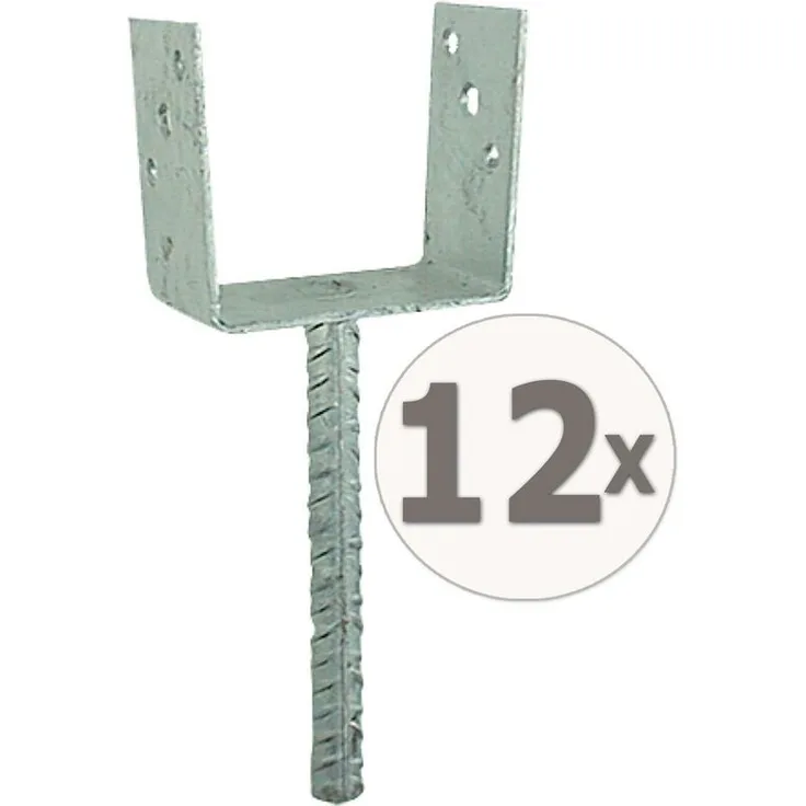 12 x Uniqat Pfostenträger Pfostenanker U-Form 121mm 200mm Dolle, Feuerverzinkt