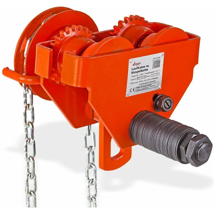 Dema - Laufkatze Rollfahrwerk Handfahrwerk Kettenzug Flaschenzug 0.5 t mit Haspelkette