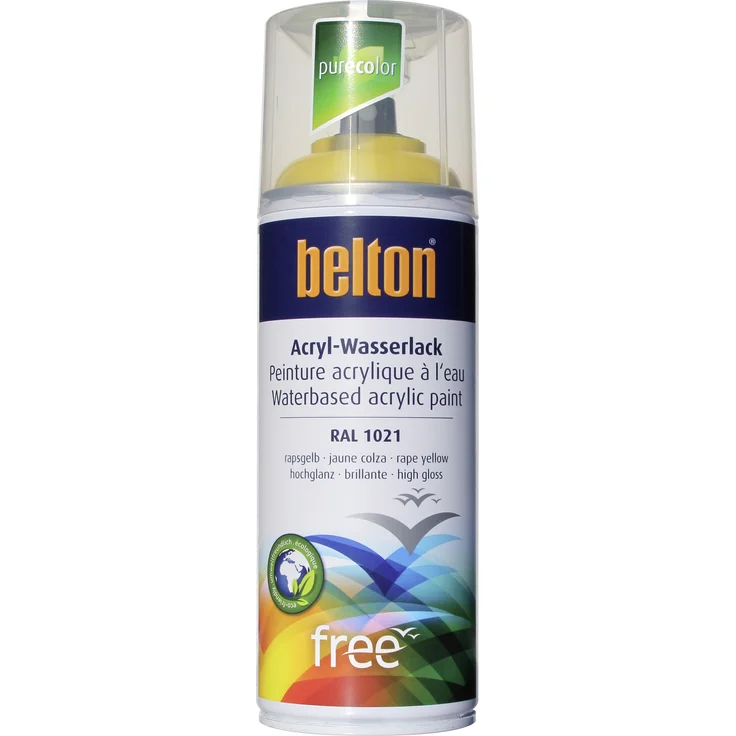 belton free Lackspray 400 ml, Acryl Wasserlack, rapsgelb, hochglanz – Bild 1