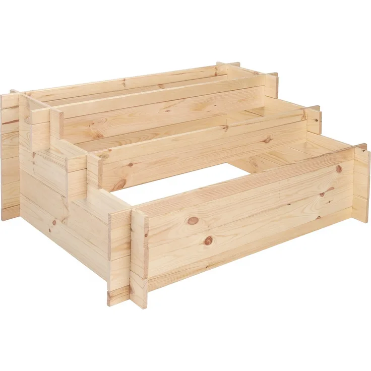 Haushalt International Stufen-Hochbeet, Pinienholz, Treppenhochbeet 100 x 75 x 40 cm