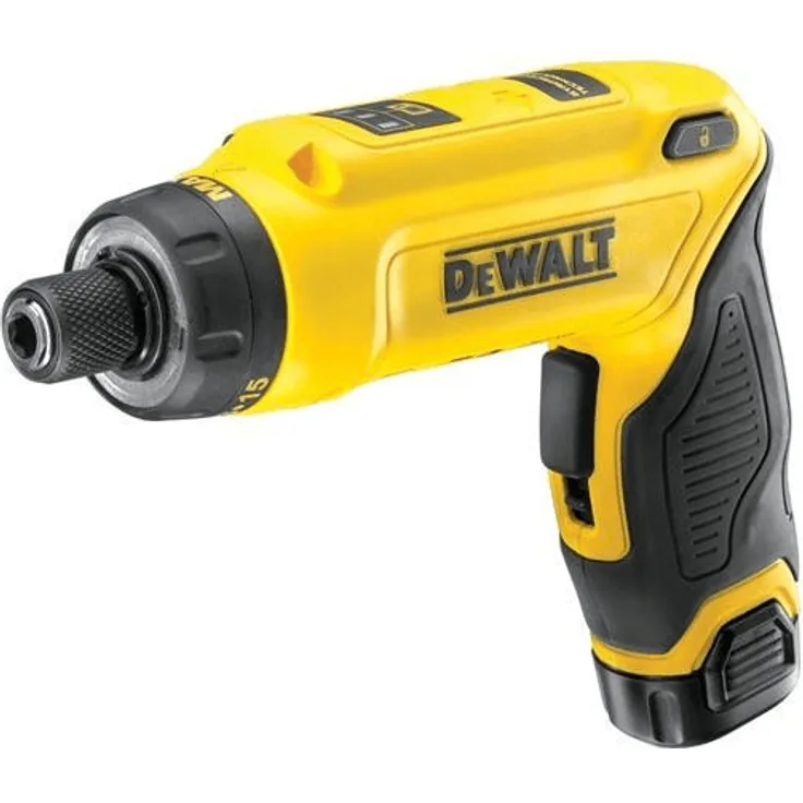 DeWalt Akku-Knickschrauber (7.2 V, 1.0Ah, Zwei-Positions-Handgriff (Pistolengriff und Stabgriff), 16-stufiges Drehmoment, Diodenring mit zwei LEDs, inkl. zwei Li-Ion Akkus, Schnellladegerät und Transportkoffer), DCF680G2