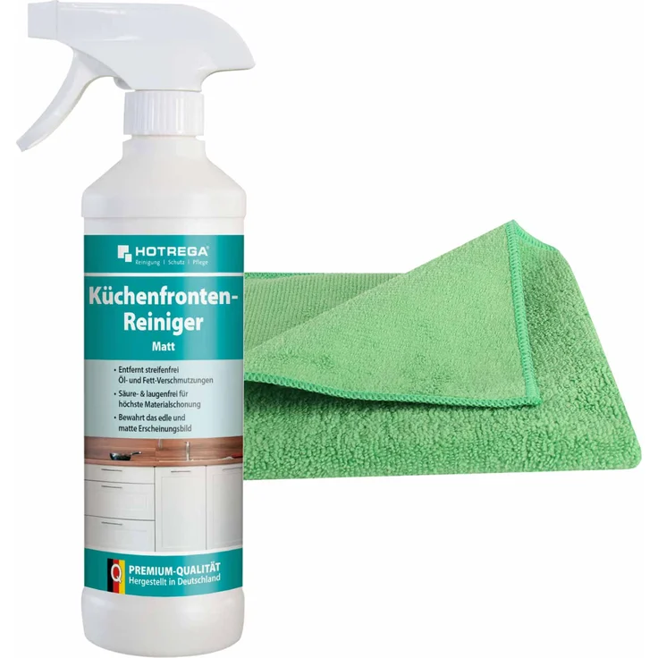 HOTREGA Küchenfronten-Reiniger matt 500 ml inkl. Microfasertuch, Küchenreiniger, Entfetter, streifenfrei – Bild 1