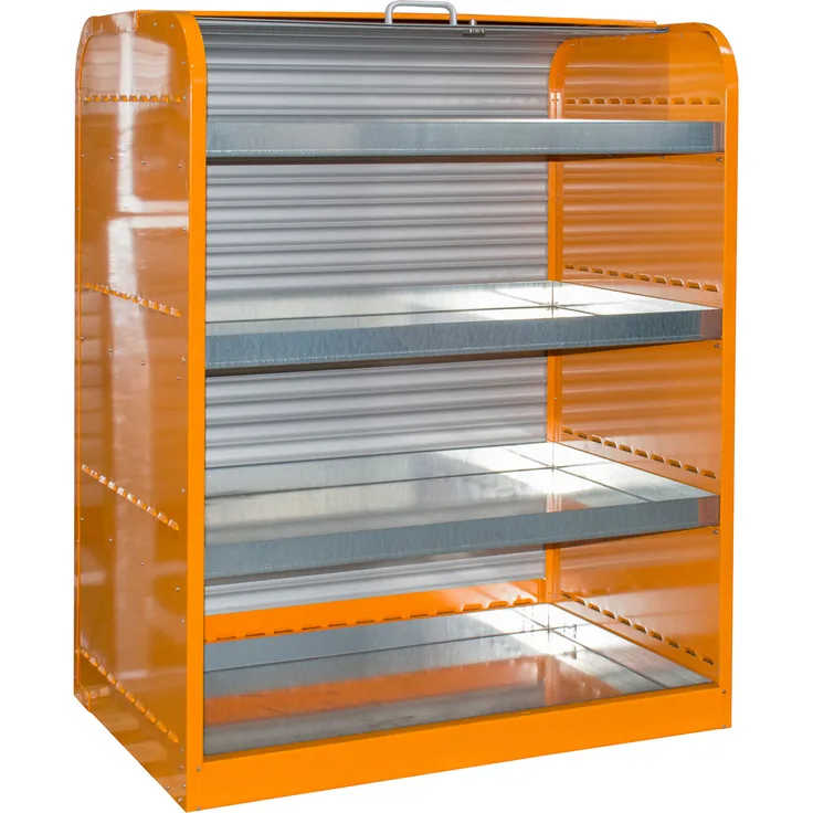Bauer Gefahrstoff-Rollladenschrank RSG-4 mit 4 Kleingebindewannen, Gelborange