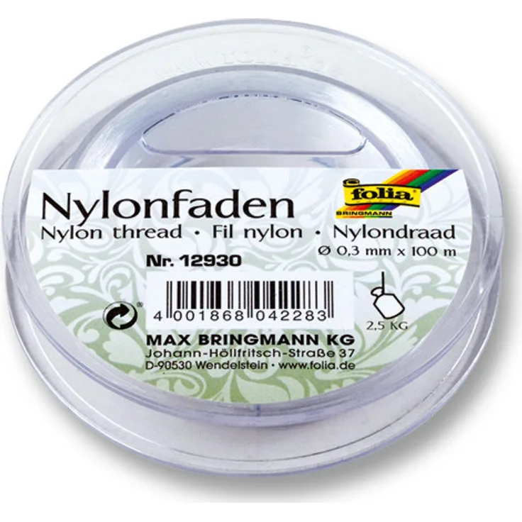 Folia Bringmann Nylonfaden auf Spule, 0,30mmx100m transparent