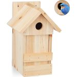 Relaxdays Nistkasten, Nisthöhle für Vögel, zum Aufhängen, unbehandeltes Holz, Flugloch Ø 2,8 cm, 25 x 16 x 14 cm, natur