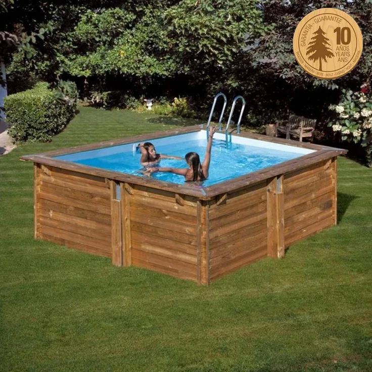 PCS-ERG - Pool Komplettset aus Echtholz Carra Quadrat 305 x 305 x 119 cm