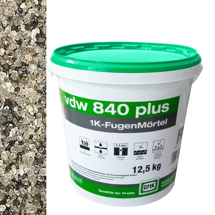 vdw 840 plus 1K-Fugenmörtel 12,5kg Steingrau