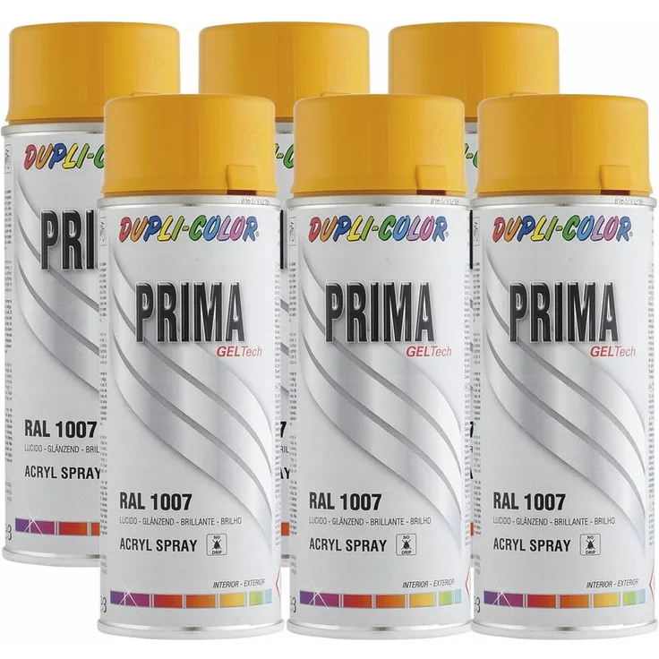 Dupli-Color Lackspray RAL1007 chromgelb glänzend , 6 Sprüh-Dosen