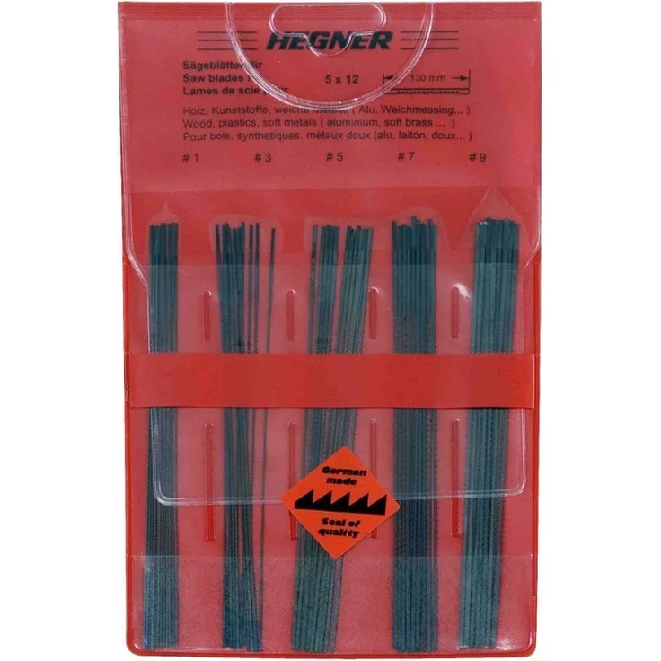Hegner Sortiment Sägeblätter 60-Stück für Holz, Kunststoffe und weiche Metalle, jeweils 12-Stück der Größen 1, 3, 5, 7 und 9