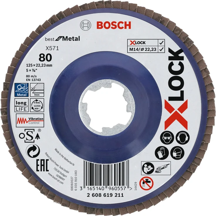 Bosch Professional gerade Fächerschleifscheibe Best (für Metall, X-LOCK, X571, Ø125 mm, Körnung K80, BohrungsØ 22,23mm) - Preisvergleich – Bild 1