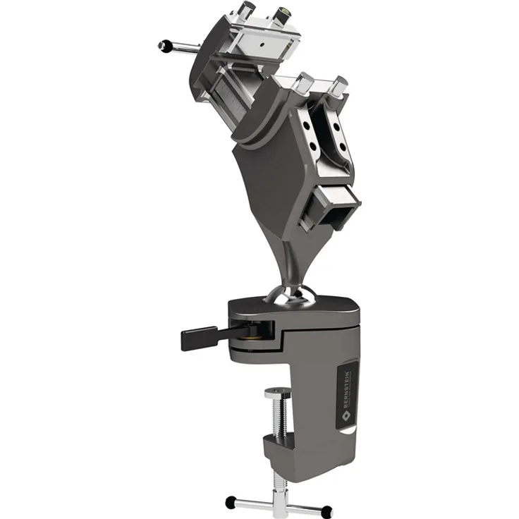 Bernstein 9-290 Kugelgelenk-Schraubstock SPANNFIX 4.0 zum Anklemmen - 105 mm Spannweite-auswechselbare Spannbacken-freibeweglicher Spannkopf-Spannhörner-Zentrierauge-Alu-Guss-dunkelgrau-metallic