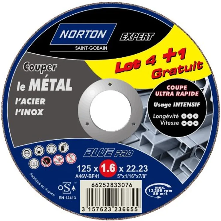 Norton Trennscheiben für Metall, 125 x 1,6 x 22,2 mm, 5 Stück