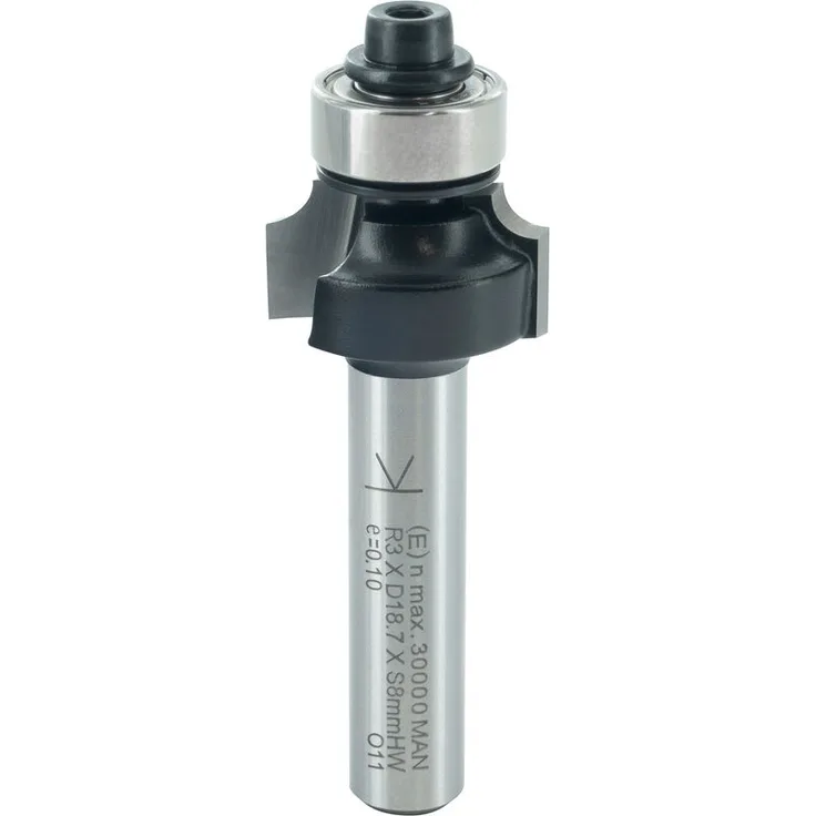 Ent European Norm Tools - ENT 14282 Abrundfräser HW (HM), Schaft (C) 8 mm, Durchmesser (A) 18,7 mm, B 9,5 mm, R 3 mm, D 32 mm, mit Kugellager