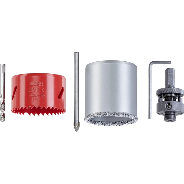 kwb 599290 Lochsägen 68-mm, 6-teiliges Set, Grundaustattung f. Elektriker inkl. Fliesenbohrer + Universal-Bohrer-Metallbohrer