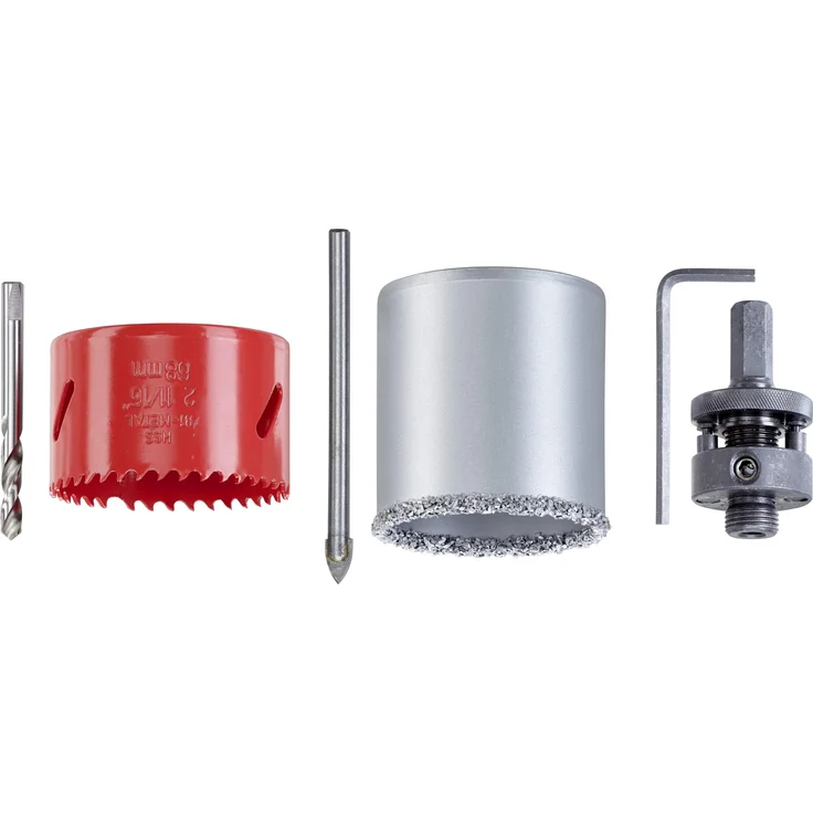 kwb 599290 Lochsägen 68-mm, 6-teiliges Set, Grundaustattung f. Elektriker inkl. Fliesenbohrer + Universal-Bohrer-Metallbohrer – Bild 1