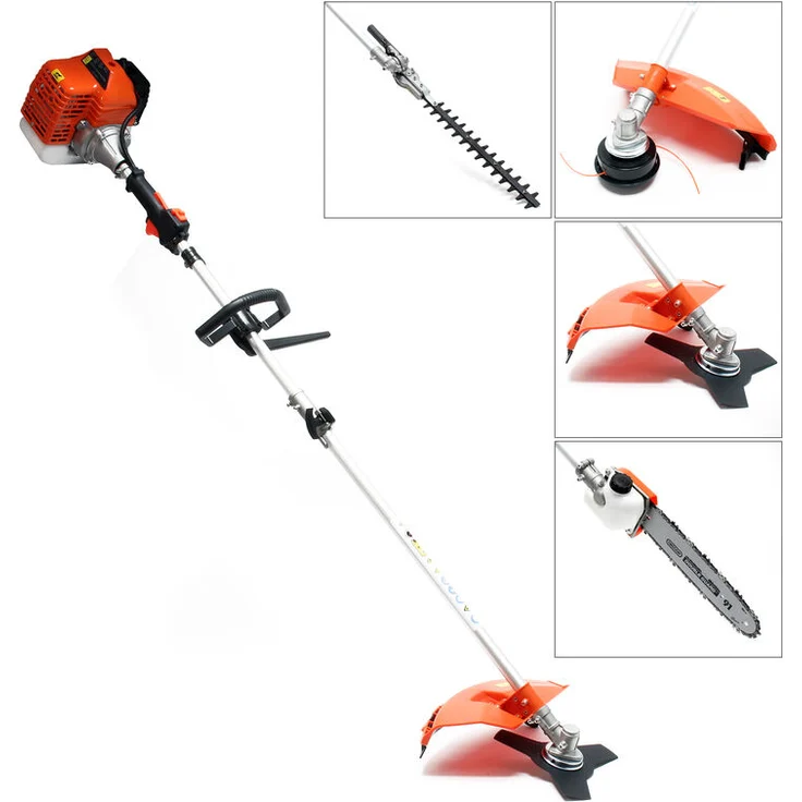 5in1 Benzin Multitool, 1,3kW 1,76PS, mit Rasentrimmer, Heckenschere & Hochentaster