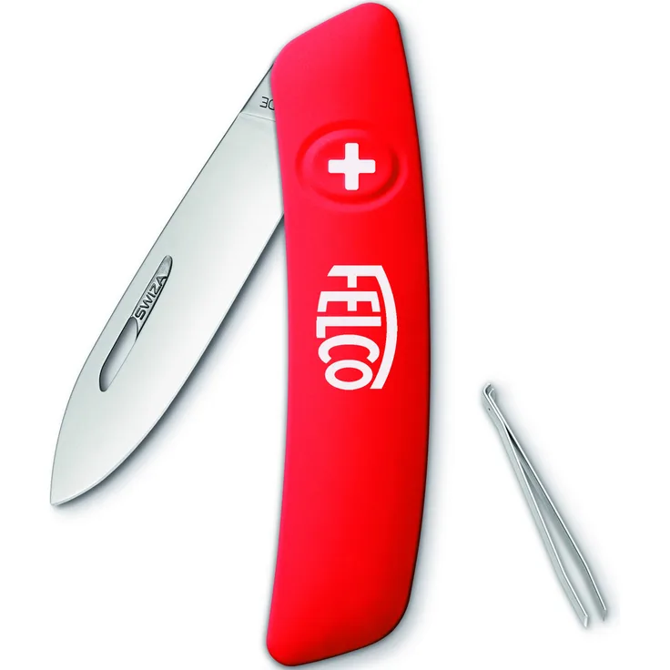 Felco Schweizer Taschenmesser, Klappmesser, Schnappmesser (3 Funktionen Robuste Klinge aus Edelstahl Kratzfester Soft Touch Griff Spülmaschinengeeignet 80Â°C) 500, Rot