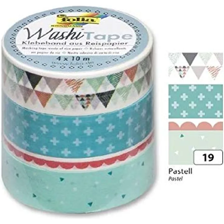 folia Deko-Klebeband Washi-Tape PASTELL, 4er Set