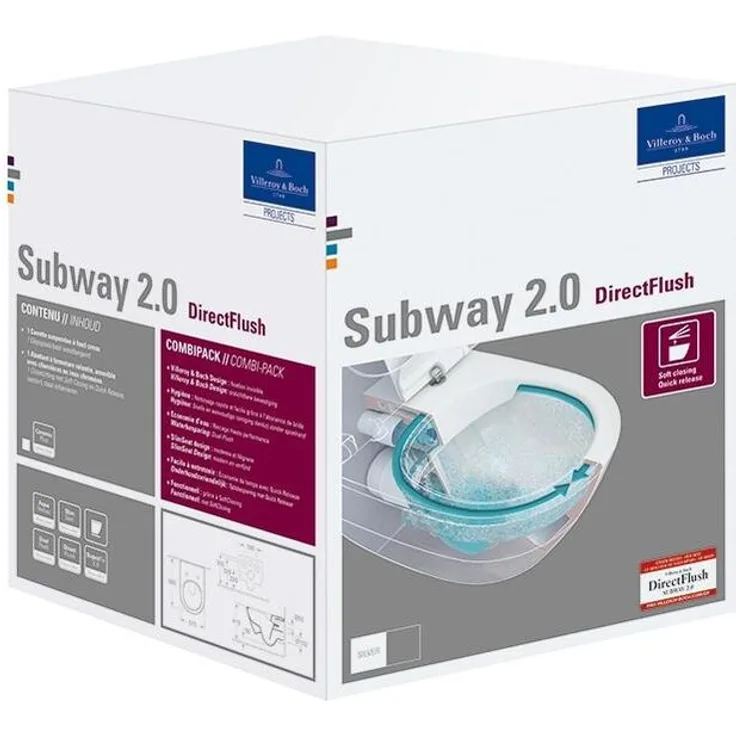 Villeroy & Boch V&B Combi-Pack SUBWAY 2.0 Wand-WC tief, DirectFlush we
