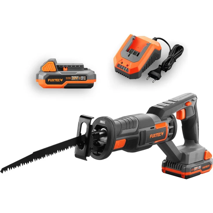 20V Akku Säbelsäge FX-E1SS20 FUXTEC - mit 2Ah-Akku und 2,4A Ladegerät – Bild 1