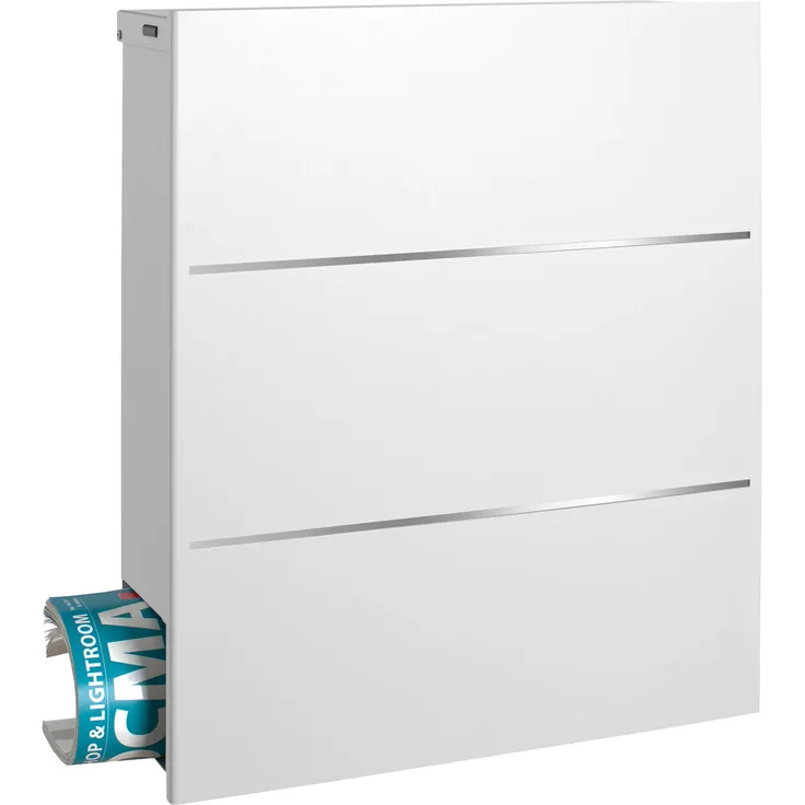 MOCAVI Box 141 Design-Briefkasten mit Zeitungsfach signal-weiss (RAL 9003) mit Edelstahl, Wandbriefkasten groß