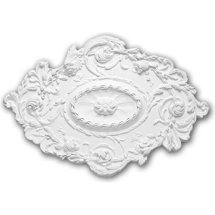 Profhome Decor - Rosette PROFHOME 156029 Zierelement Deckenelement Rokoko Barock Stil weiß 76,7 x 53,2 cm
