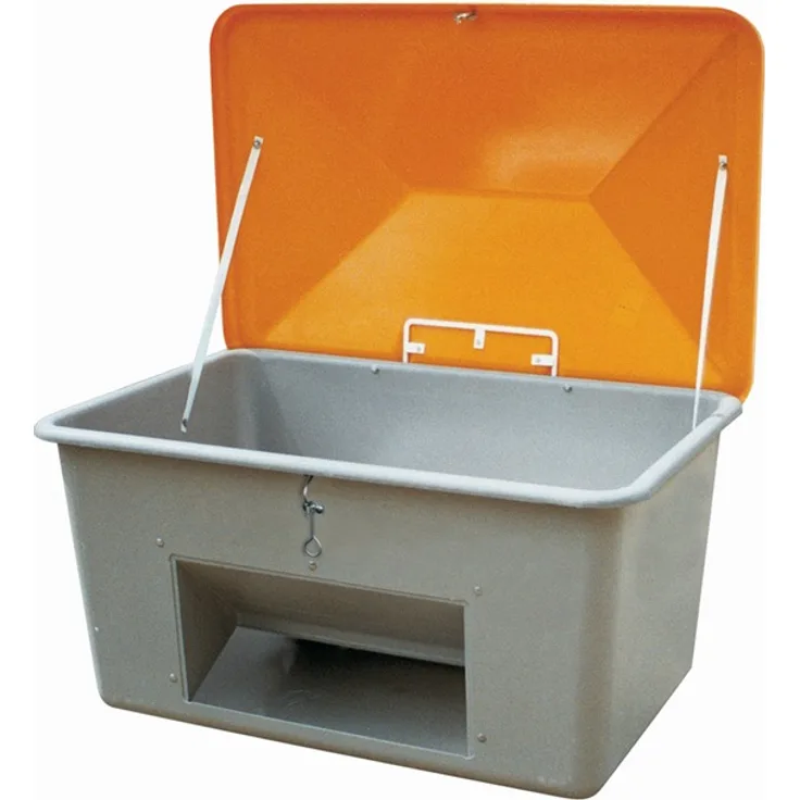 CEMO Streugutbehälter L1340xB990xH780mm 550l GFK grau-orange mit Entnahmeöffnung