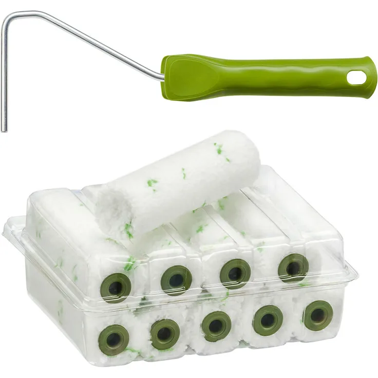 Colorus - Lasur Set 11 tlg | 10 x Lasurrolle 10 cm 9 mm Flor | 1 x Steckbügel mit ergonomischen Griff | Mikrofaser Lasurwalze tropffrei, spritzfrei |