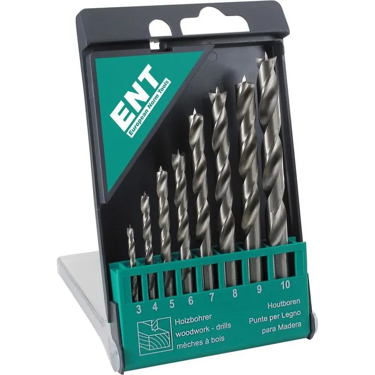 Ent European Norm Tools - ENT 8-tlg. HSS-G Holzbohrer-Set - 3 - 10 mm