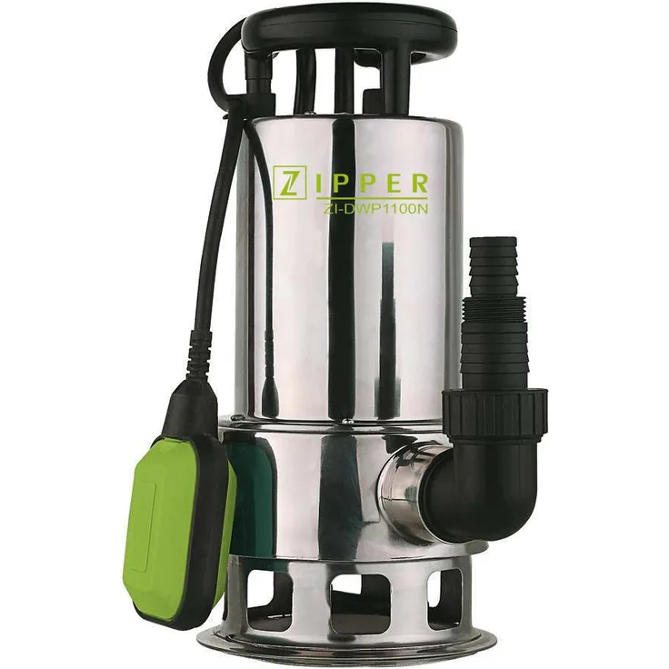Zipper ZI-DWP1100N Pumpentechnik, 1100 W, 230 V, Schwarz, Chrom, Grün, 220x160x370 Tauchmotorpumpe