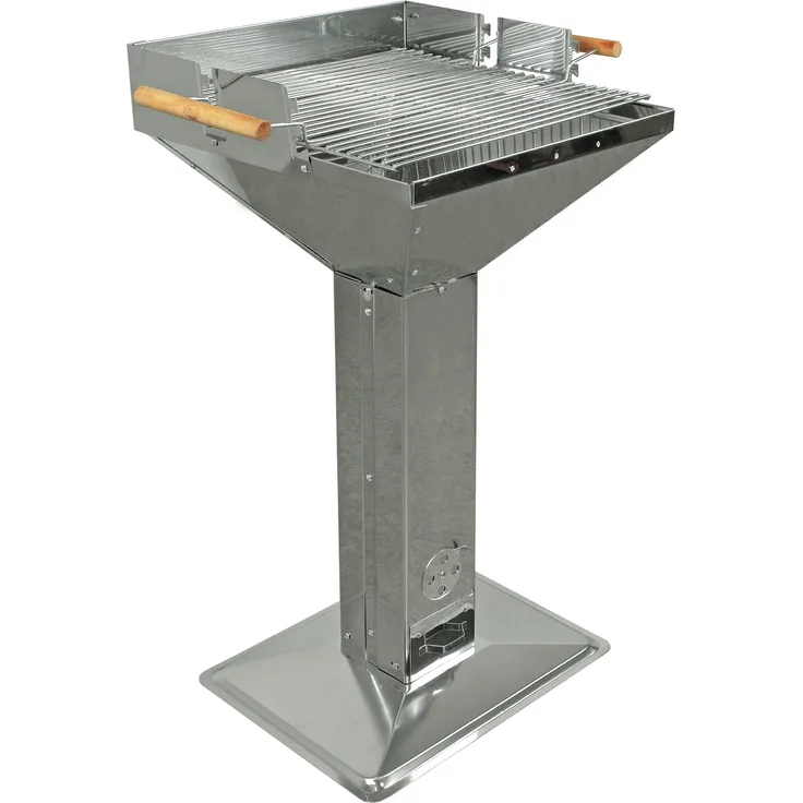 Indoba IND-70532-SGCI Holzkohlegrill Säulengrill Cibus - Edelstahl - Gartengrill, chrom, 68 x 51 x 95 cm, Grillfläche 47 x 46 cm