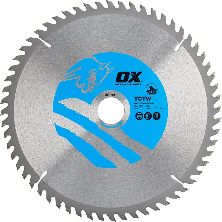 OX Wood Cutting Circular Saw Blade 250-30mm, 60 Teeth ATB