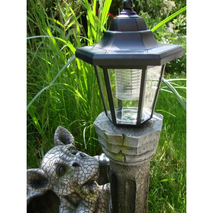 Drachenkind mit Solar Laterne 44,5 cm Drache Figur Gargoyle Gartenfigur