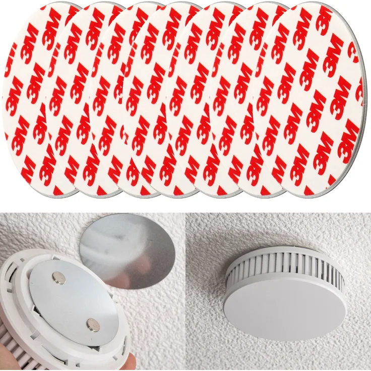 Rauchmelder Magnethalter, 7er Pack, Ø 70 mm, Selbstklebend, 3M Pads, Magnethalterung zur einfachen Befestigung ohne Bohren und Schrauben, für alle Feuermelder und Rauchwarnmelder, Rauchmelder Klebepad