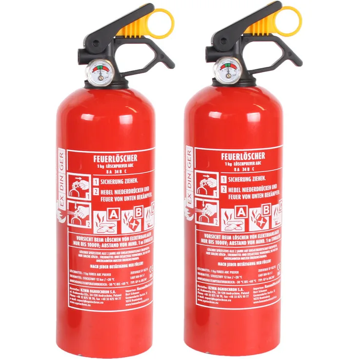 2 x Autofeuerlöscher Pulver mit Manometer GP-1X ABC 1 kg mit Halterung - Exdinger