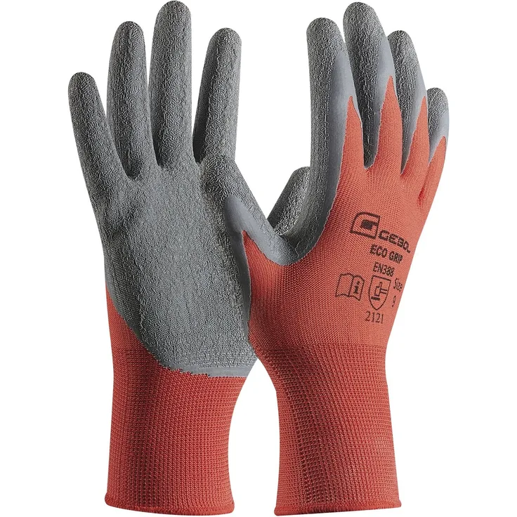 Arbeitshandschuh ECO GRIP | Größe 9 (L) | rot-grau | perfekter Griff | 1 Paar