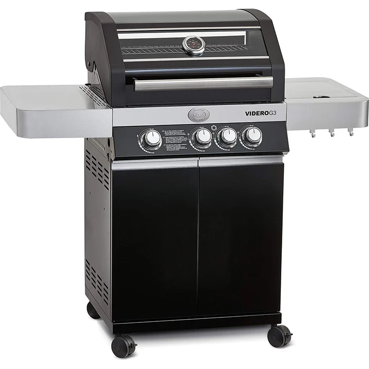 RÖSLE Gasgrill BBQ-Station VIDERO G3 Schwarz, Grill mit 3 Haupt- und 1 Seitenbrenner, Deckel mit Glaseinsatz & Thermometer, beleuchtete Drehknöpfe, pulverbeschichteter Stahl schwarz, Version 2021 – Bild 1