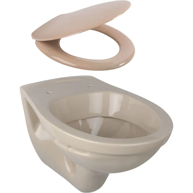 Calmwaters Hänge-WC als Tiefspül-WC im Komplettset mit WC-Sitz mit Absenkautomatik in Beige-Bahamabeige - 99000190